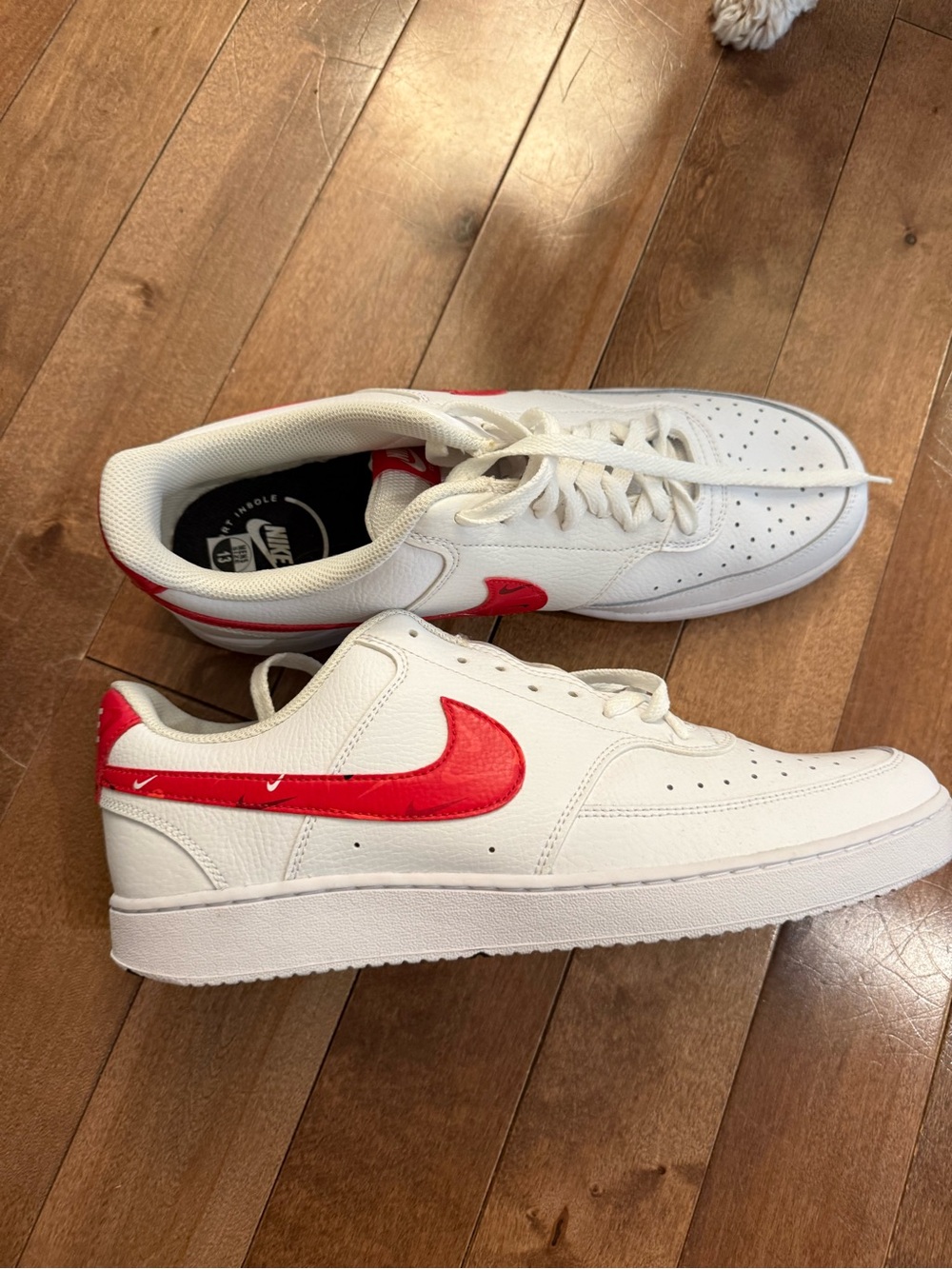 Nike White Leather Sneakers with Red Swoosh Accent Never Worn